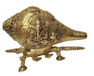 Brass Lord Ganesha Carving Shankh