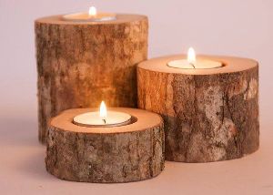 Round wooden candle holders, for Table Centerpiece, Technique :