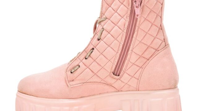 Ladies Pink Embellished Lace-up Boots