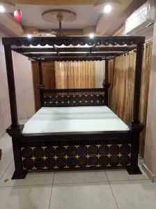 Light Brown Rectangular Polished Customized Designer Bed